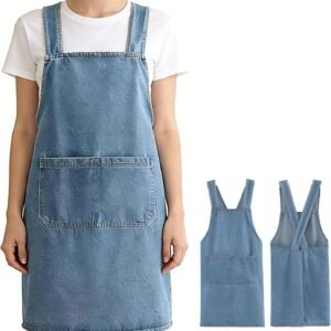 Adult Jour Apron, Lightweight Cotton Apron with Front Pocket, Denim Cross Back Aprons, Durable & Stain-Resistant