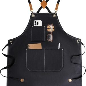 Aprons For Women Men With Large Pockets, Waterproof Cotton Chef Aprons For Cooking Server Grilling Bbq Kitchen