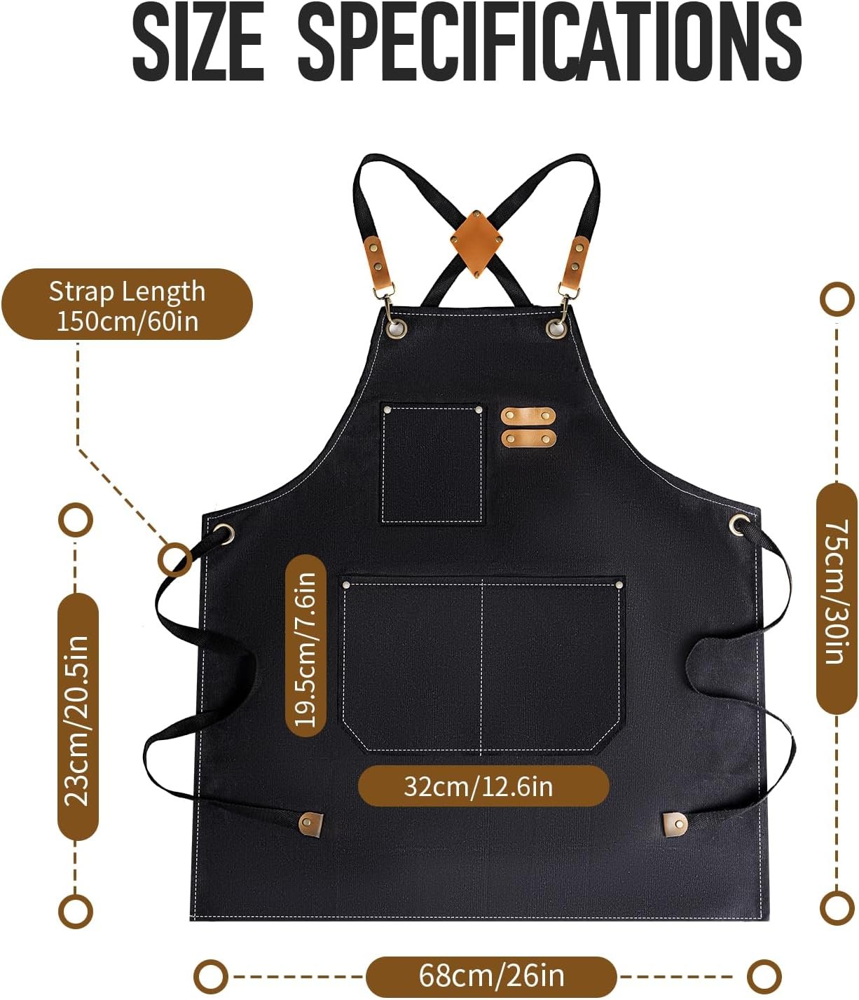Aprons For Women Men With Large Pockets, Waterproof Cotton Chef Aprons For Cooking Server Grilling Bbq Kitchen - Image 2