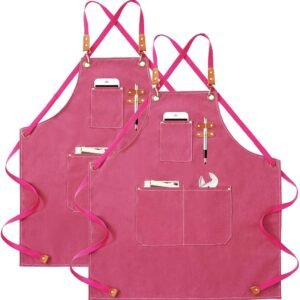 Aprons For Women Men With Pockets 2 Pcs,Kitchen Waterproof Hair Stylist Linen Bbq Tool Canvas For Adults Apron