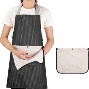 Aprons for Women With Pockets,Adjustable Kitchen Apron with 2 Interchangeable Towels,Waterproof Apron for Men Women Home Cooking（Black）