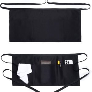 Argstar 2 Pack Server Apron with 4 Pockets, Waitress Waiter Waist WaterDrop Resistant Short Aprons
