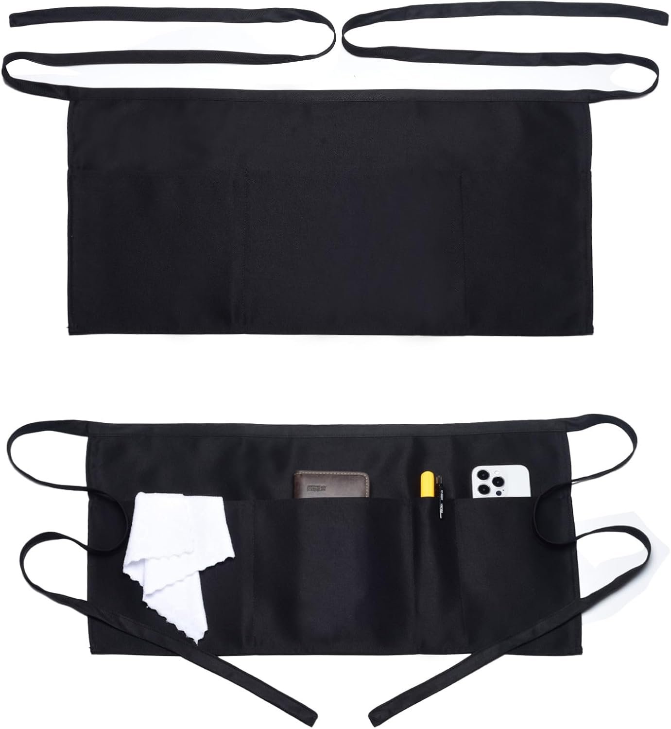 Argstar 2 Pack Server Apron with 4 Pockets, Waitress Waiter Waist WaterDrop Resistant Short Aprons