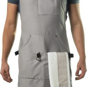 Asaya Chef and BBQ Apron with Bottle Opener and Hand Towel - 10oz Cotton Canvas, Stainless Steel Hardware - Cross Back Straps