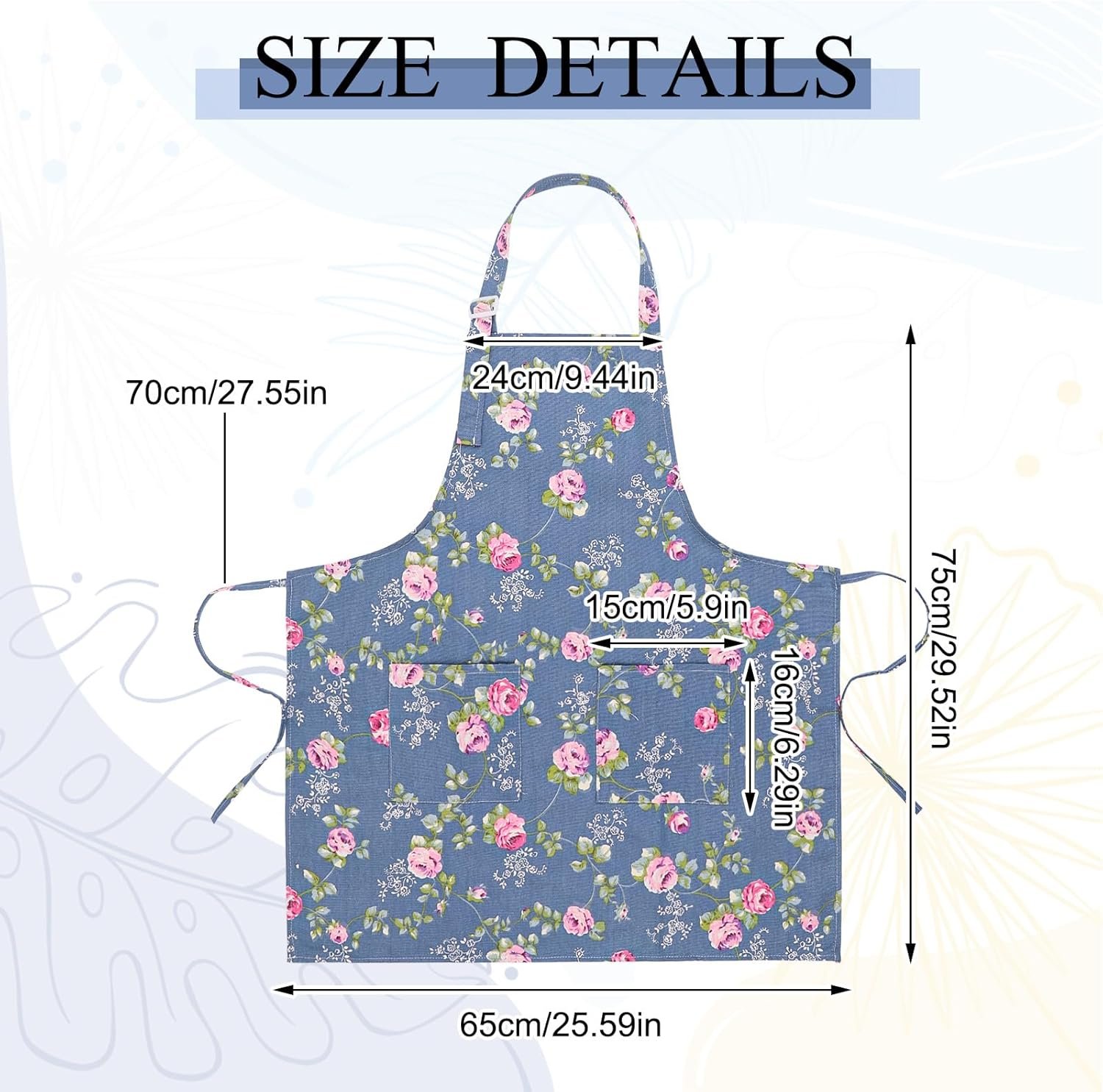 Auidy_6TXD 3 Pack Floral Aprons for Women, Adjustable Kitchen Aprons with 2 Pockets Vintage Cute Rose Floral Apron Chef Bakers Apron for Cooking Baking Gardening Apron Gift for Mom Wife Sister Grandma - Image 2