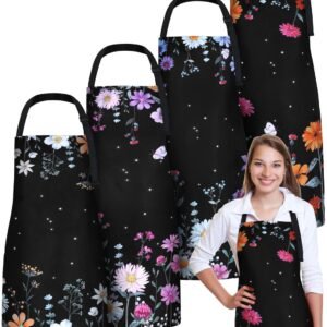 Bencailor 4 Pack Floral Aprons for Women Waterproof Kitchen Apron Adjustable Neck Strap for Cooking Baking Gardening BBQ(Wildflower)