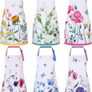 Bencailor 6 Pcs Spring Kitchen Aprons with Pockets Flower Rooster Bee Butterfly Sunflower Summer Aprons Bulk for Women(Multicolored,Spring Floral)