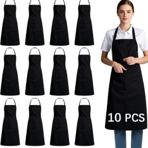 Bib Apron - Unisex Black Aprons 2 Pockets Cooking Kitchen Apron for Chef,BBQ Drawing aprons black (10 PCS)