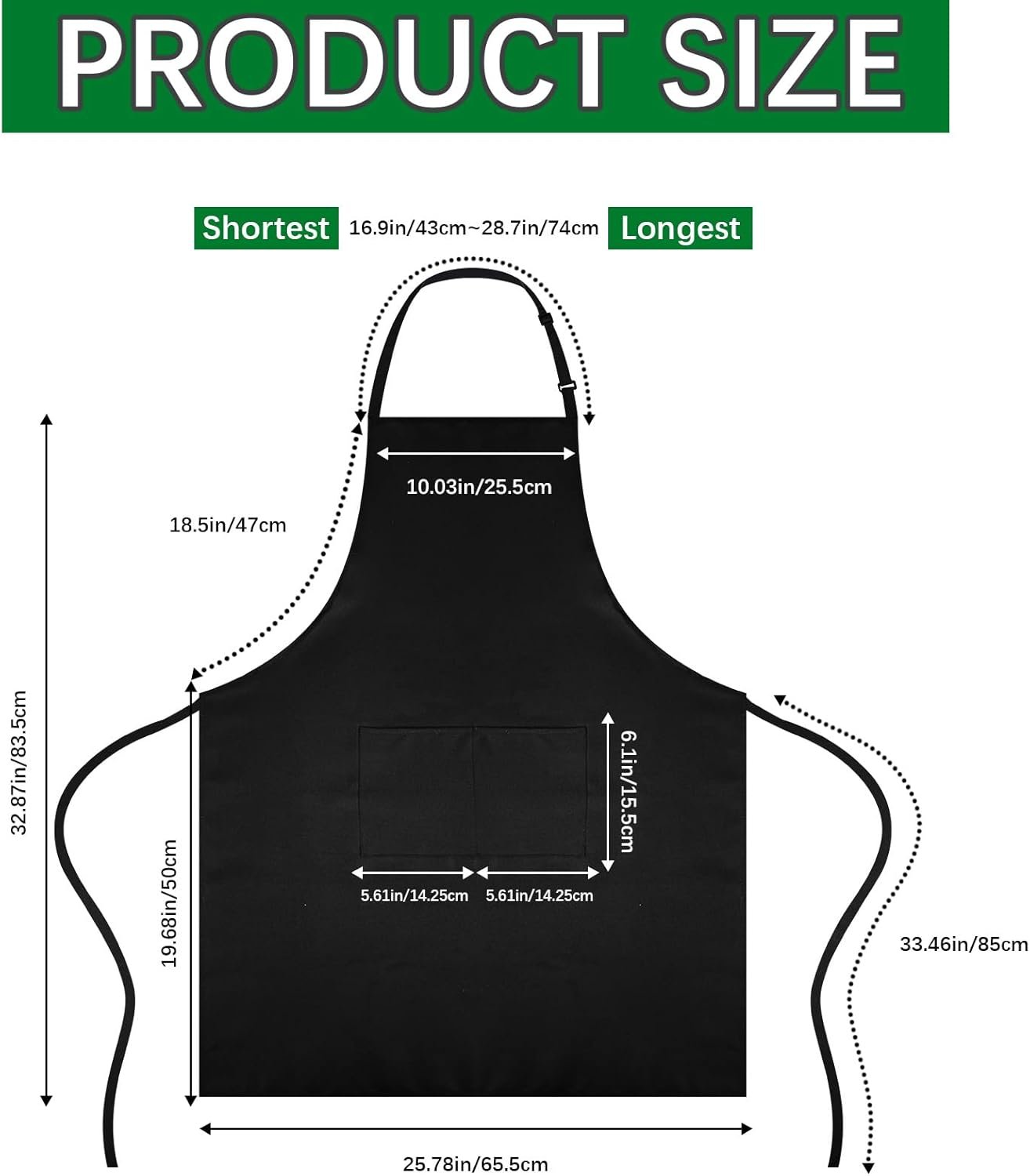 Bib Apron - Unisex Black Aprons 2 Pockets Cooking Kitchen Apron for Chef,BBQ Drawing aprons black (10 PCS) - Image 2