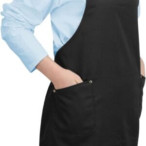 Black Cross Back Aprons for Women Men, Adjustable Long Straps Large Pockets Canvas Waterproof Apron for Chef Kitchen Cooking Server