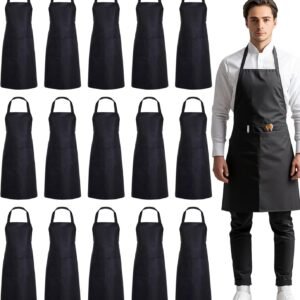 Blueash 16 Pack Bib Apron, Unisex Aprons Adjustable Waterdrop Resistant with 2 Pockets Cooking Kitchen Apron for Chef