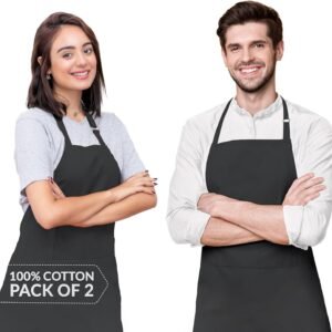 CALICOT Apron for women with Pocket 100% Cotton 27.50"x31.50" Adjustable Neck Strap & long ties Men Women Cooking Gardening