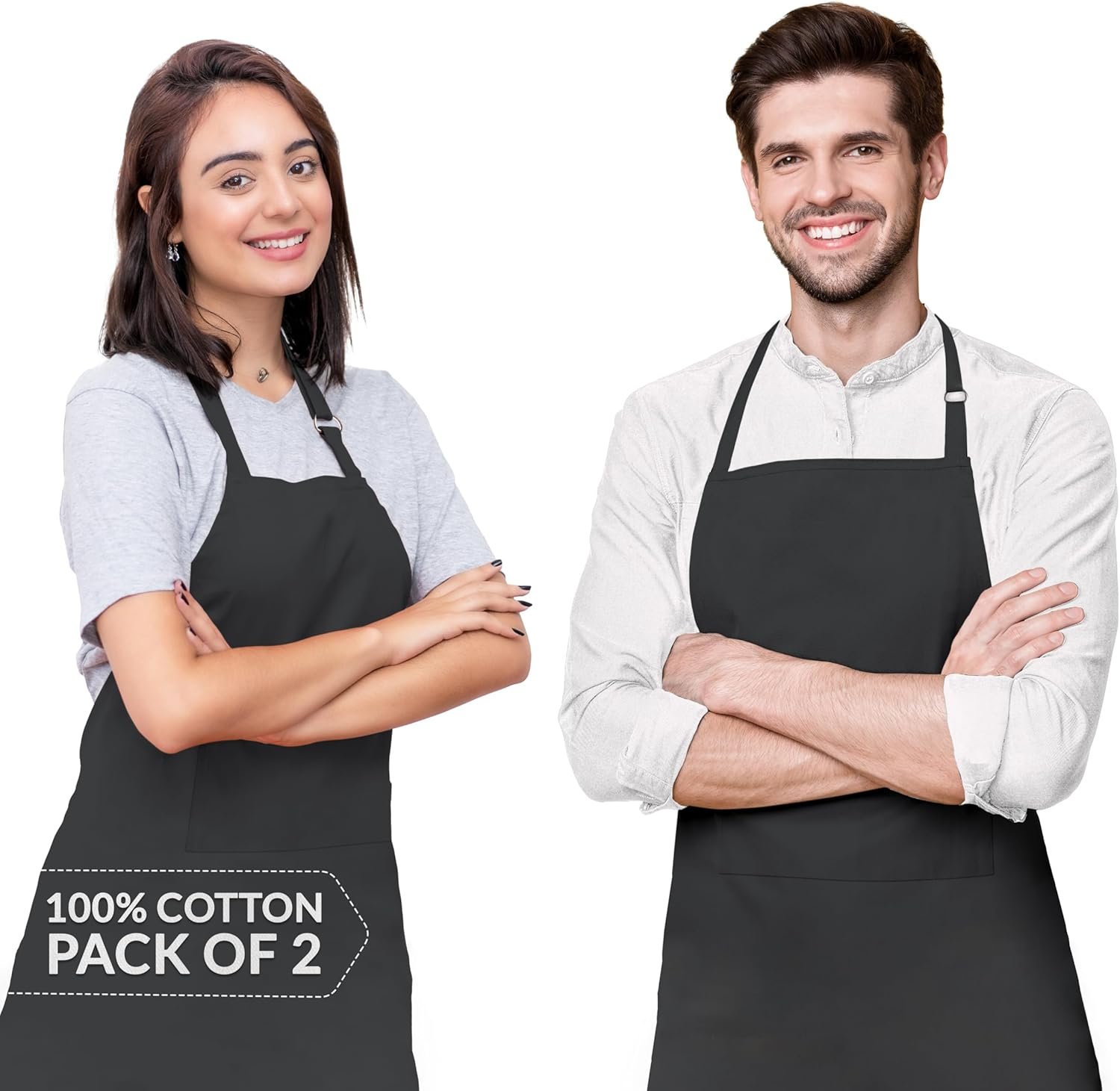 CALICOT Apron for women with Pocket 100% Cotton 27.50"x31.50" Adjustable Neck Strap & long ties Men Women Cooking Gardening
