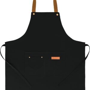 Chef Apron, Waterproof Apron, Adjustable Apron with 2 Pockets for Men Women, Apron for Cooking Baking Restaurant(Black