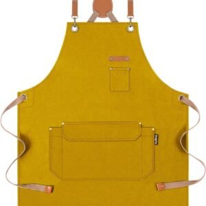 Chef Apron for Men Women with Gift Box Pack, Cross Back Apron with Pockets for Kitchen Cooking Baking Artist Painting, Cotton Canvas Work Aprons for Shop, Garden, Restaurant, Cafe (Yellow, M to XXL)
