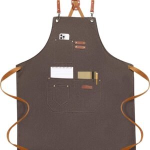 Chef Aprons for Men Women with 4 Large Pockets, Cotton Canvas Cross Back Adjustable Apron for Work grilling kitchen gardening