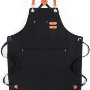 Chef Aprons for Men Women with Large Pockets, Cotton Canvas Water Repellent Kitchen Apron for Cooking
