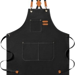 Chef Aprons for Men Women with Large Pockets Heavy Duty Cotton Canvas Cross Back Apron