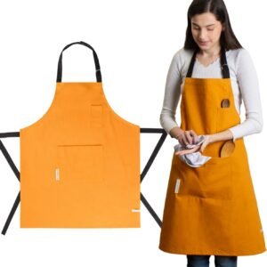 Cotton Canvas Apron for Women & Men – Adjustable Neck Strap & Waist Ties with Pockets