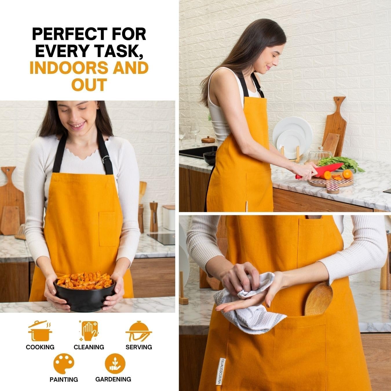 Cotton Canvas Apron for Women & Men – Adjustable Neck Strap & Waist Ties with Pockets - Image 2