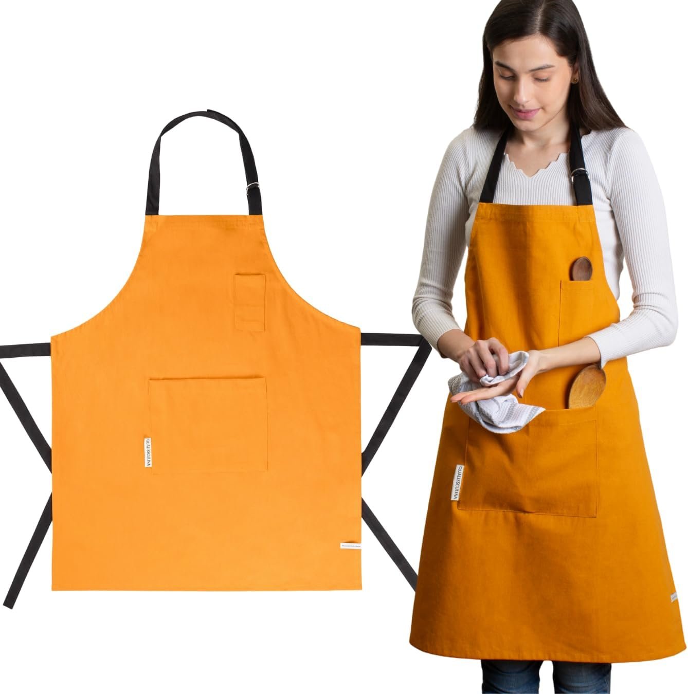 Cotton Canvas Apron for Women & Men – Adjustable Neck Strap & Waist Ties with Pockets