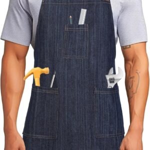 Cotton Denim Apron for Men Women, Professional Chef Apron with Large Pockets for Kitchen Cooking Gardening BBQ Hair Stylist Barista Restaurant, Heavy Duty Jean Work Apron Adjustable Size