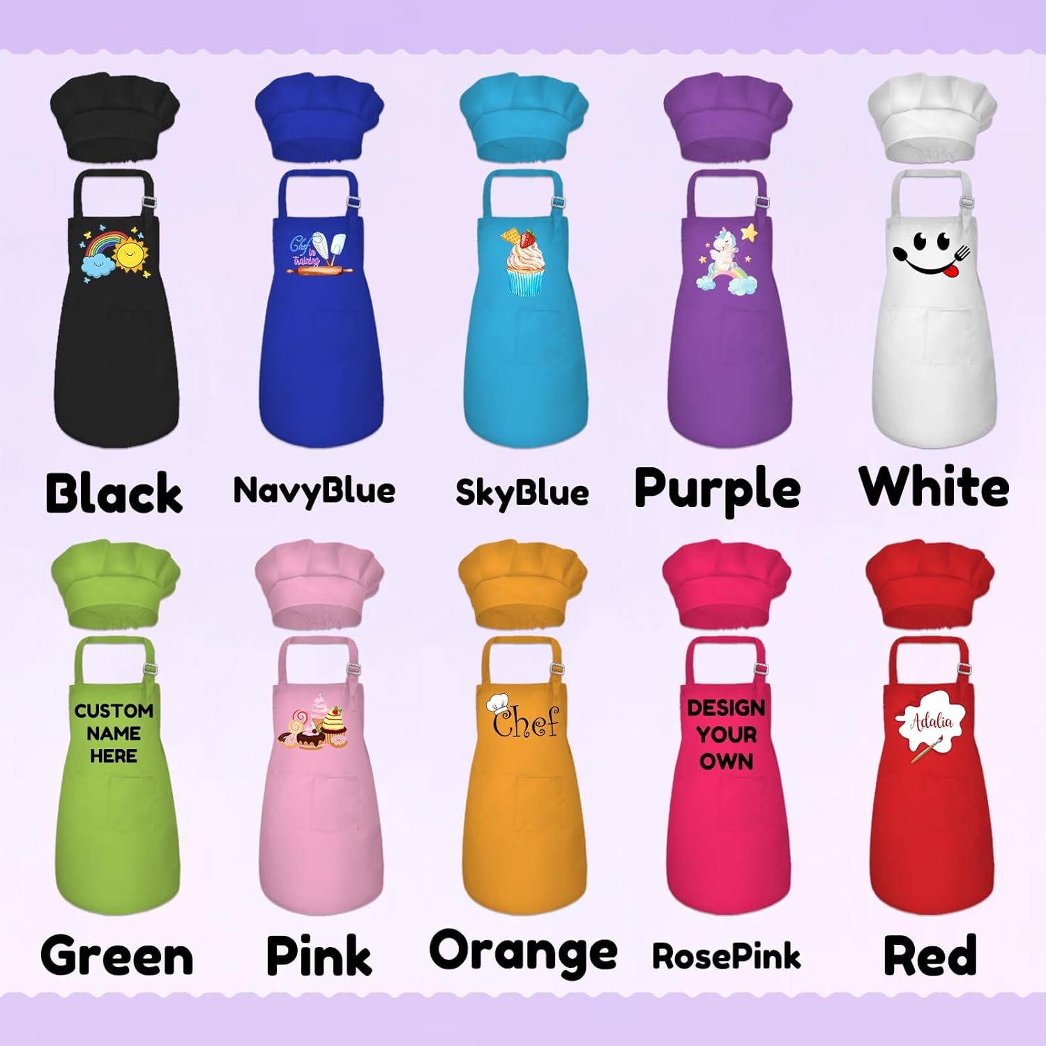 Custom Kids Apron and Chef Hat Personalized Kids Apron Name Cooking Baking Kitchen Painting Boys Girls Gift - Image 2