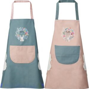 DILLMAN Women Kitchen Apron with Hand Wipe Pockets，Big Pocket,Hand-wiping, Waterproof for Cooking Baking