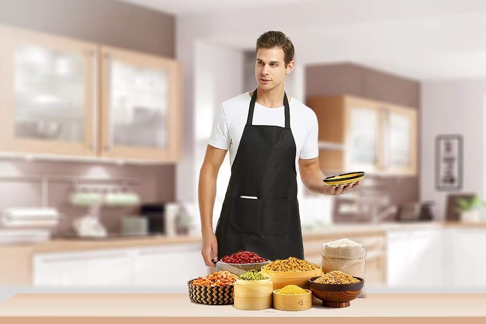 DUSKCOVE 12 Pack Plain Bib Aprons with 2 Pockets - Black Unisex Commercial Apron Bulk for Kitchen Cooking Restaurant BBQ Painting Crafting - Image 2