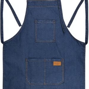 Denim Apron for Salon Work, Barbering, Kitchen Cooking, Grilling, Restaurant Service, Bar Shops, Cafes, Baking & Beauty - Durable Adjustable Unisex Bib Apron