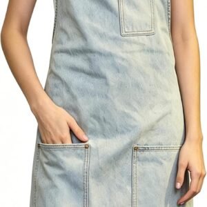Denim Chef Apron for Women with Pockets, Jean Waitress Server Kitchen Apron for Men Cooking Gardening Painting