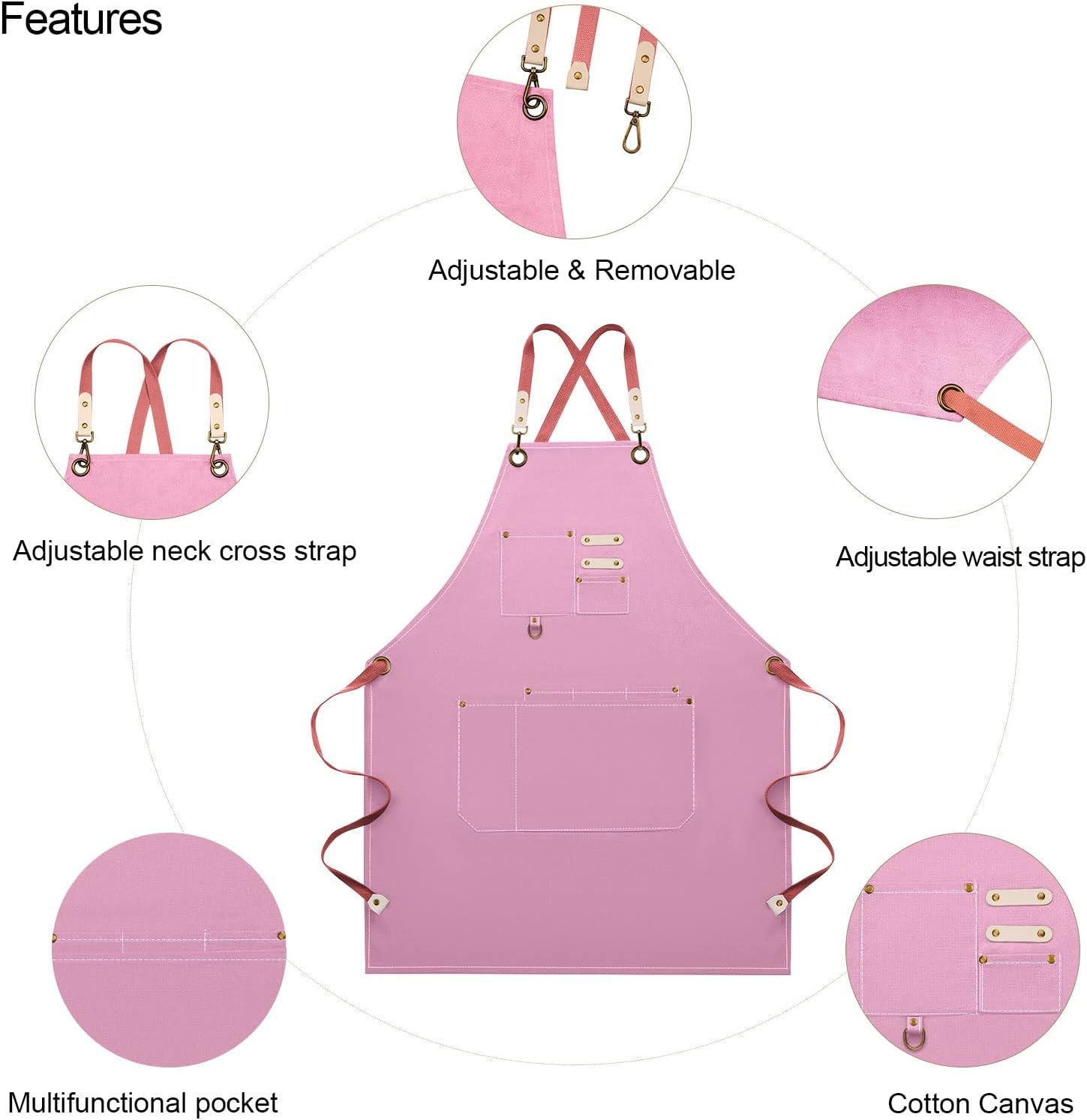 Dulabi Apron, Adjustable Chef Apron for Women and Men with Large Pockets, Cooking Kitchen Apron with Back Straps - Image 2