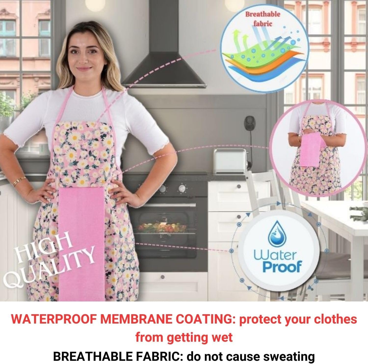 Floral Kitchen Apron and Oven Mitt Set-(4 pieces); Multicolor Waterproof Apron - Oven Mitt - Pot Holder - Hand Towel - Image 2