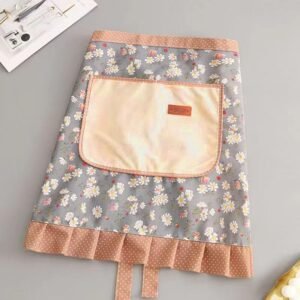 Floral Print Half Waist Apron with Large Front Pocket for Wiping Hands Home Kitchen Use