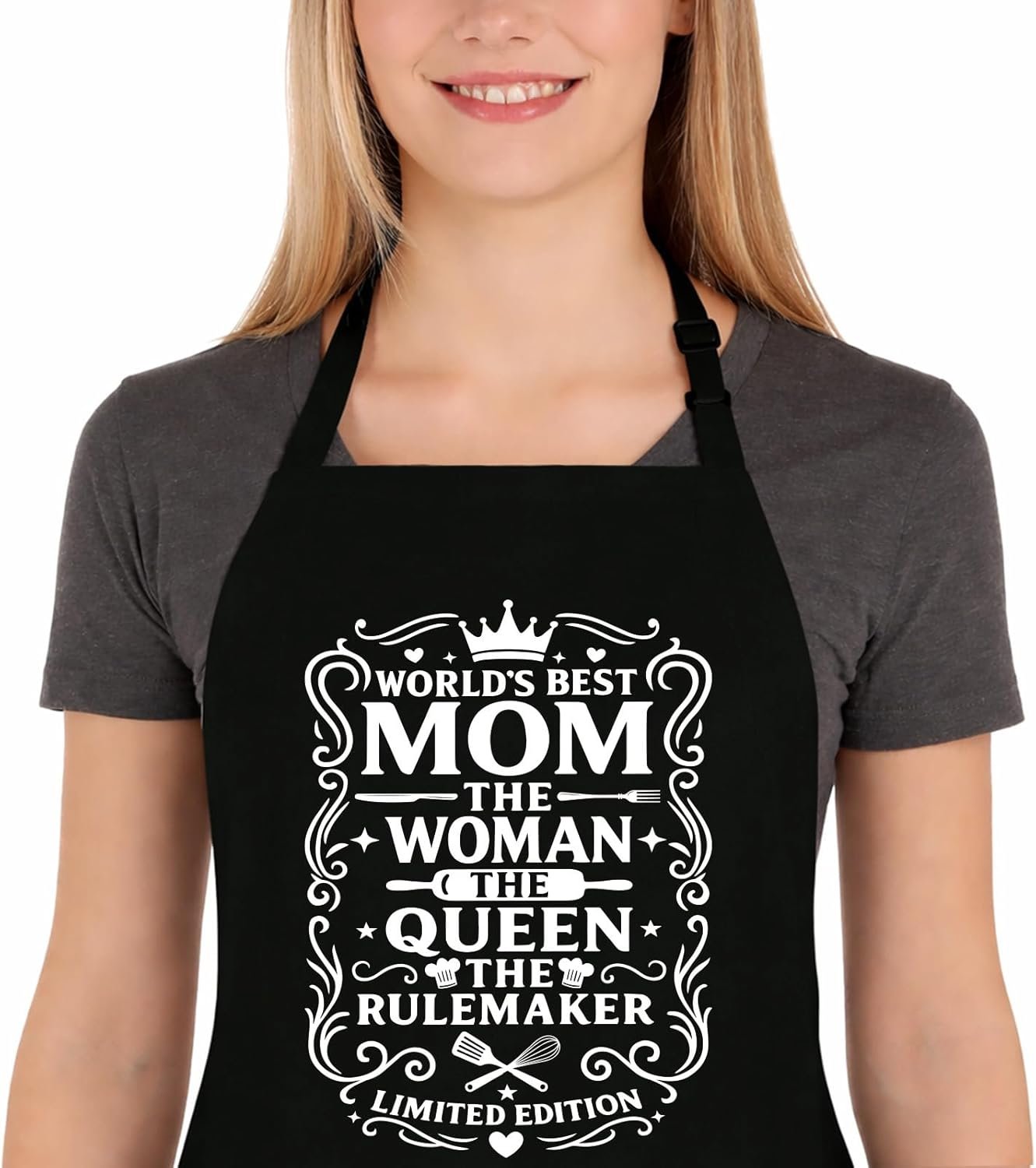 Funny Aprons for Women, Mothers Day Apron Gift for Mom, Kitchen Cooking Apron with 2 Pockets, Cute Baking Apron for Bakers, Birthday Gift for Mother Wife Stepmom