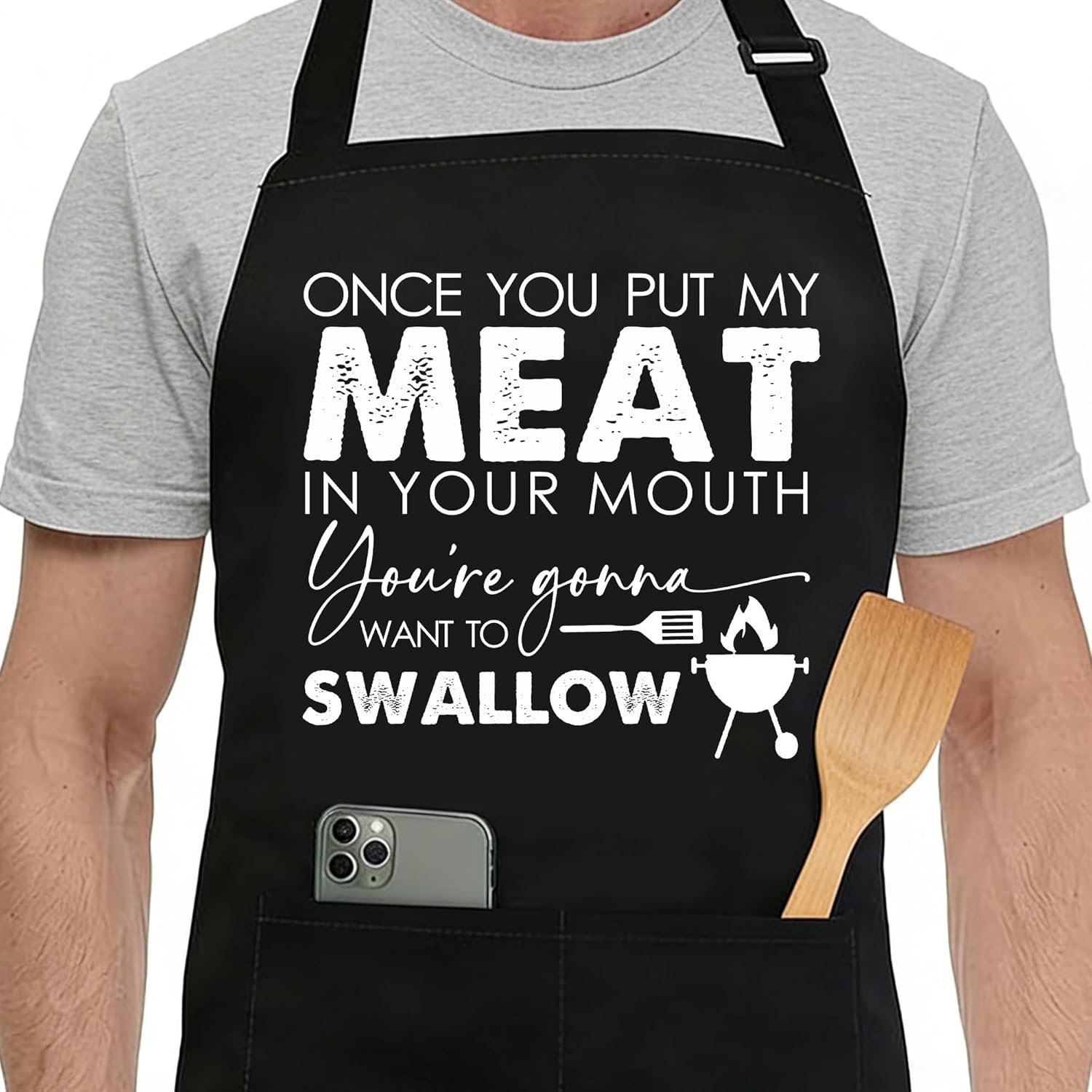 Funny Black Apron with Pockets for Man,Dad,Husband,Father in Law,Chef Daddy Women Grilling Apron BBQ Cooking Gifts
