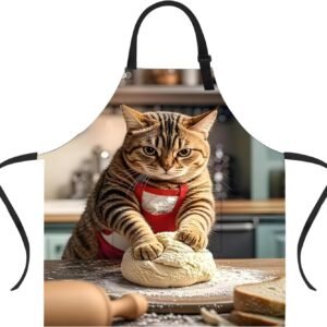 Funny Cat Apron with 2 Pockets Waterproof for Men Women Kitchen Garden Decor