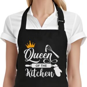 Funny Cooking Aprons for Women, Queen of the Kitchen Apron for Baking Grilling BBQ, Gifts for Mom Wife Sister Chef