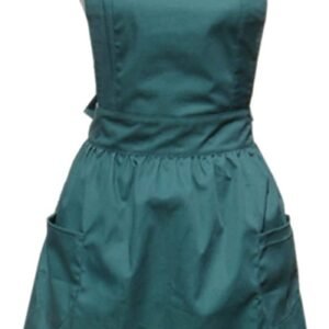 Hyzrz Cute Lovely Cotton Retro Kitchen Cooking Aprons for Women Girls Vintage Baking Victorian Apron with Pockets for Gift (Green)