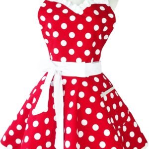 Hyzrz Lovely Sweetheart Retro Kitchen Aprons Woman Girl Cotton Polka Dot Cooking Salon Dress Pinafore Vintage Apron Mothers Gift (Red)