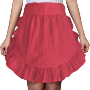 Hyzrz Waist Ruffle Adjustable Apron Kitchen Cooking Restaurant Cotton Bistro Retro Half Aprons with Pockets For Girl Woman (Red)