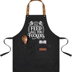 INNORU I'll Feed All You Fuckers Sign Apron with Pockets, Funny Cooking Baking Barbecue Apron Adjustable, Oilproof Ideal Kitchen Supplies