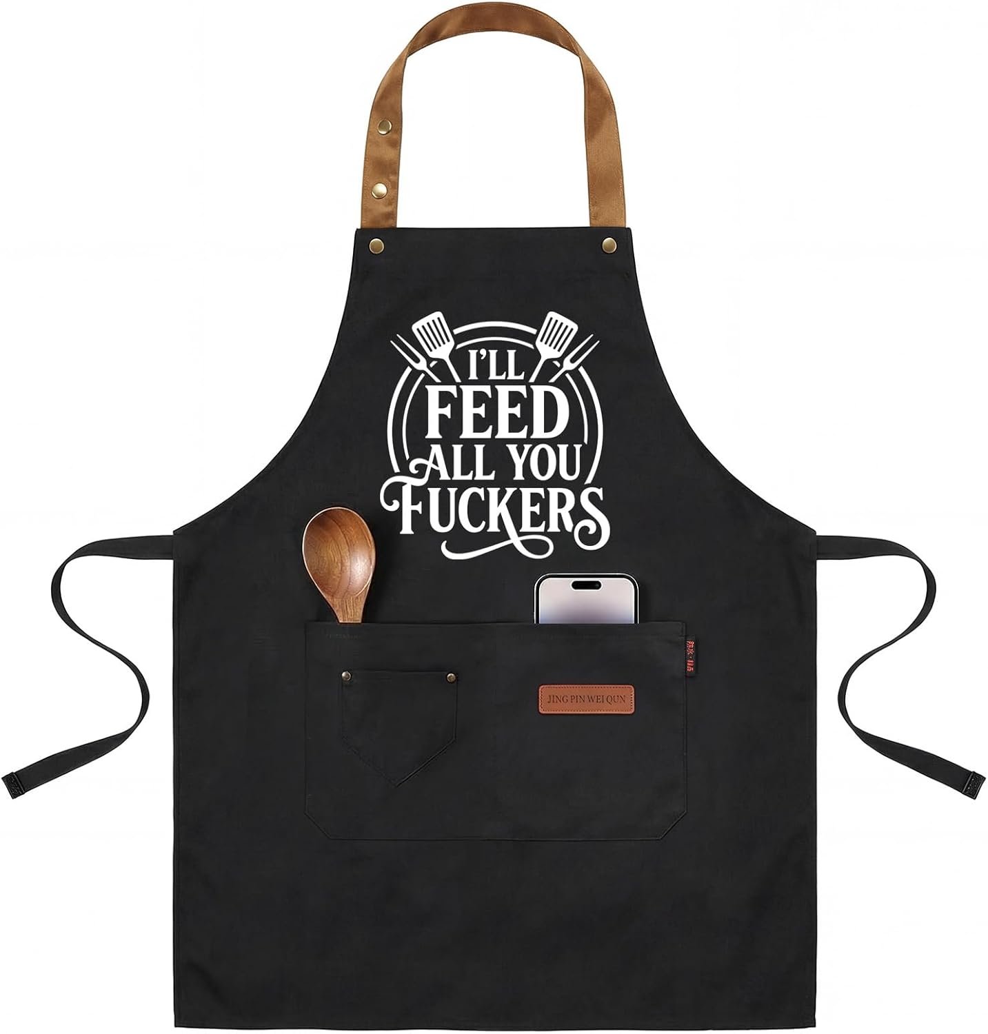 INNORU I'll Feed All You Fuckers Sign Apron with Pockets, Funny Cooking Baking Barbecue Apron Adjustable, Oilproof Ideal Kitchen Supplies