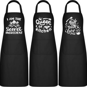 Jeyiour 3 Pack Funny Cooking Aprons Women Oil-proof Kitchen Aprons with Pockets for Home Chef BBQ Mother Day Birthday Gifts(Black)
