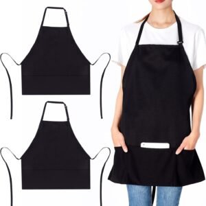 Jubatus 2 Pack 3 Pockets Adjustable Bib Apron Chef Kitchen Cooking Aprons for Women Men, Black