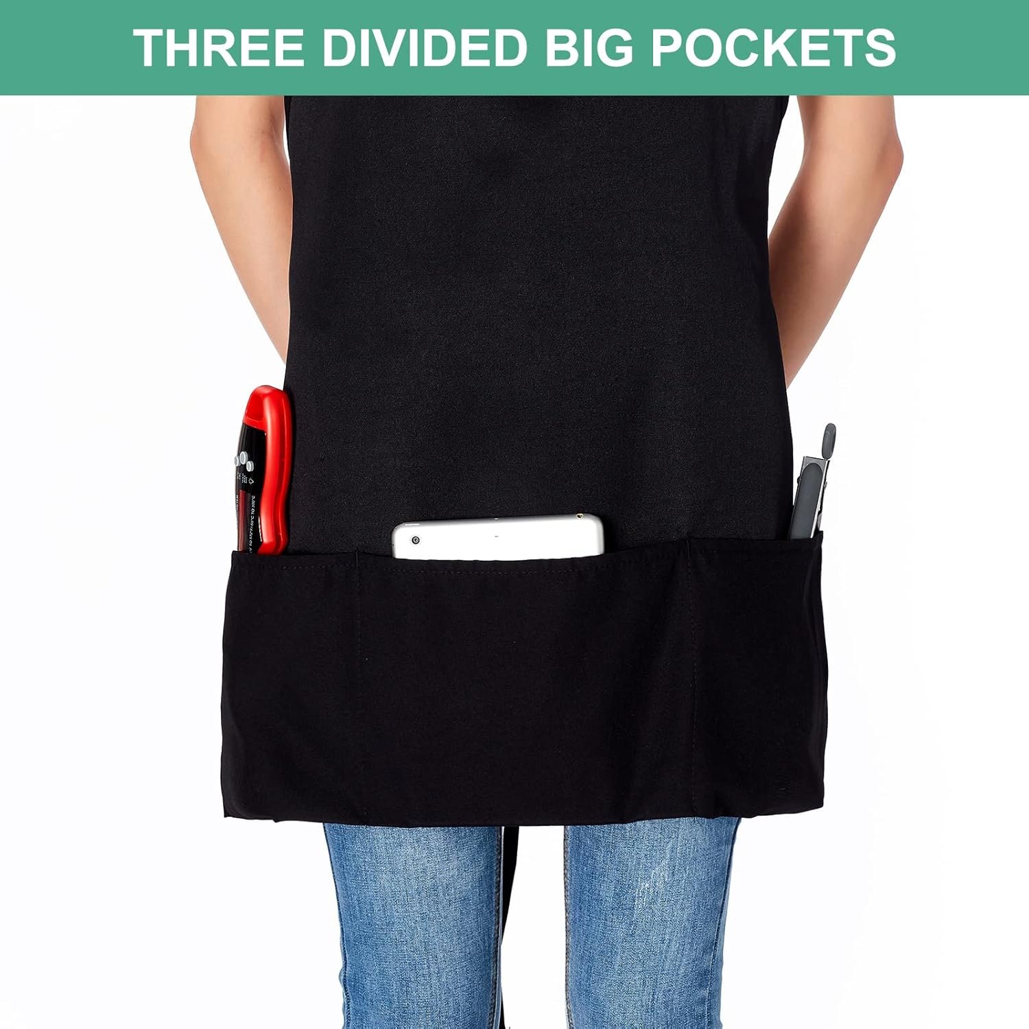 Jubatus 2 Pack 3 Pockets Adjustable Bib Apron Chef Kitchen Cooking Aprons for Women Men, Black - Image 2