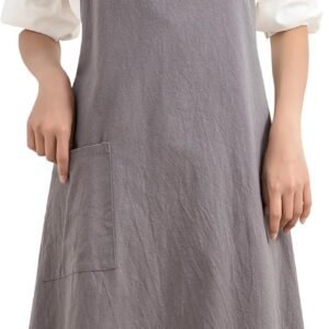 KITCHIEF Cotton Linen Apron for women Men Japanese Cooking Apron with Pockets Cute for Baking Cooking Gardening Work