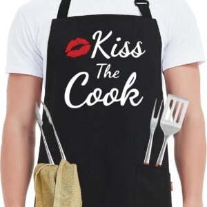 Kaidouma Funny Aprons for Women Men - Kiss the Cook Apron - Funny Chef Cooking BBQ Grill Aprons with 2 Pockets - Birthday Mothers Day Gifts for Mom, Wife - Fathers Day Christmas Gifts for Dad, Husband