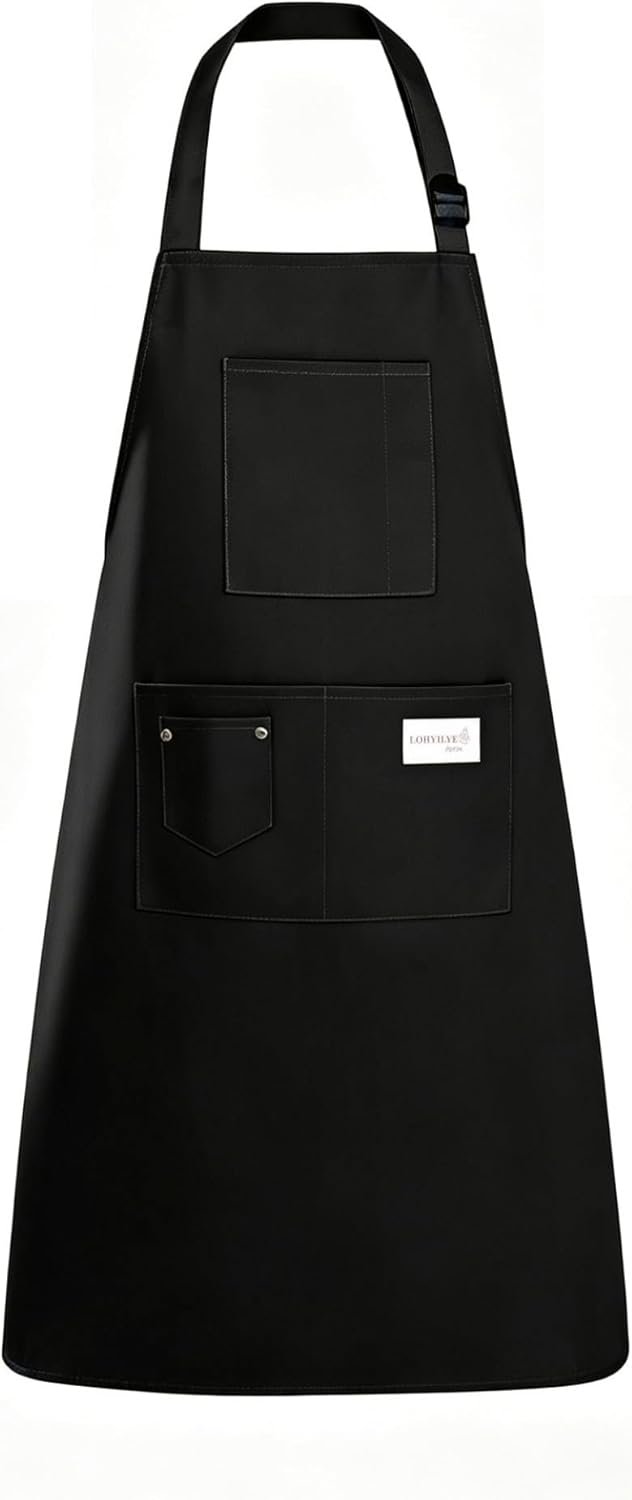 Kitchen Apron, Chef Aprons for Men Women with 5 Pockets, Adjustable Bib Barista BBQ Work Apron for Cooking
