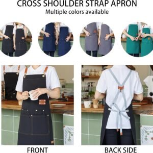 Kitchen Apron, Work Apron,Cotton Canvas Cross Back Waterproof Work Aprons for Kitchen Cooking Bib Canvas,Restaurant kitchen，Multiple Pockets, Gardening, Painting, BBQ, Milk Tea shop, Fruit shop